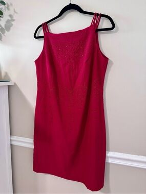 Sleeveless Beaded Red Cocktail Dress